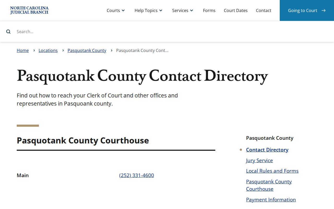 Pasquotank County court records record type clerk contact directory
