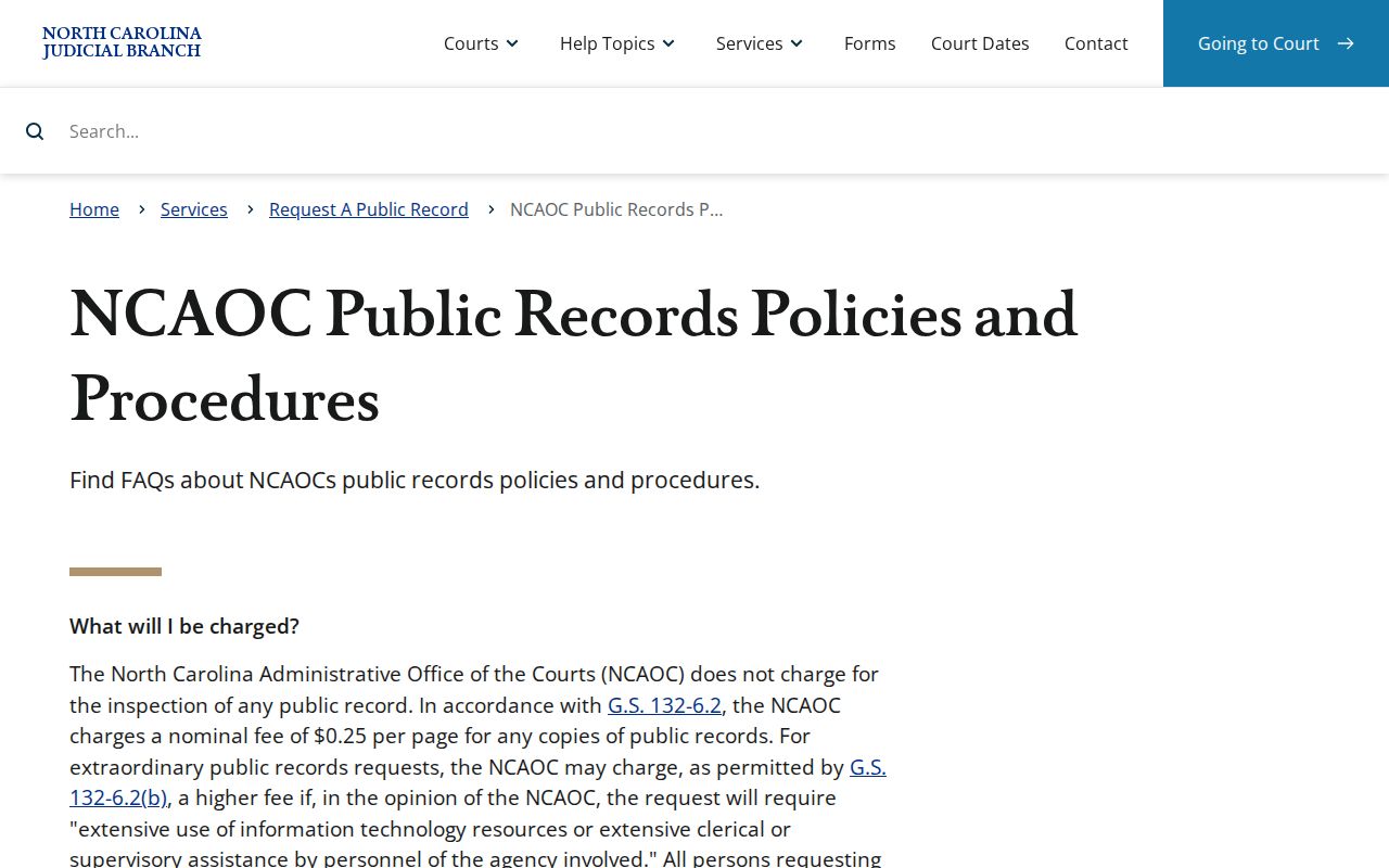 Pasquotank County court records record type NCAOC public records fees guidance