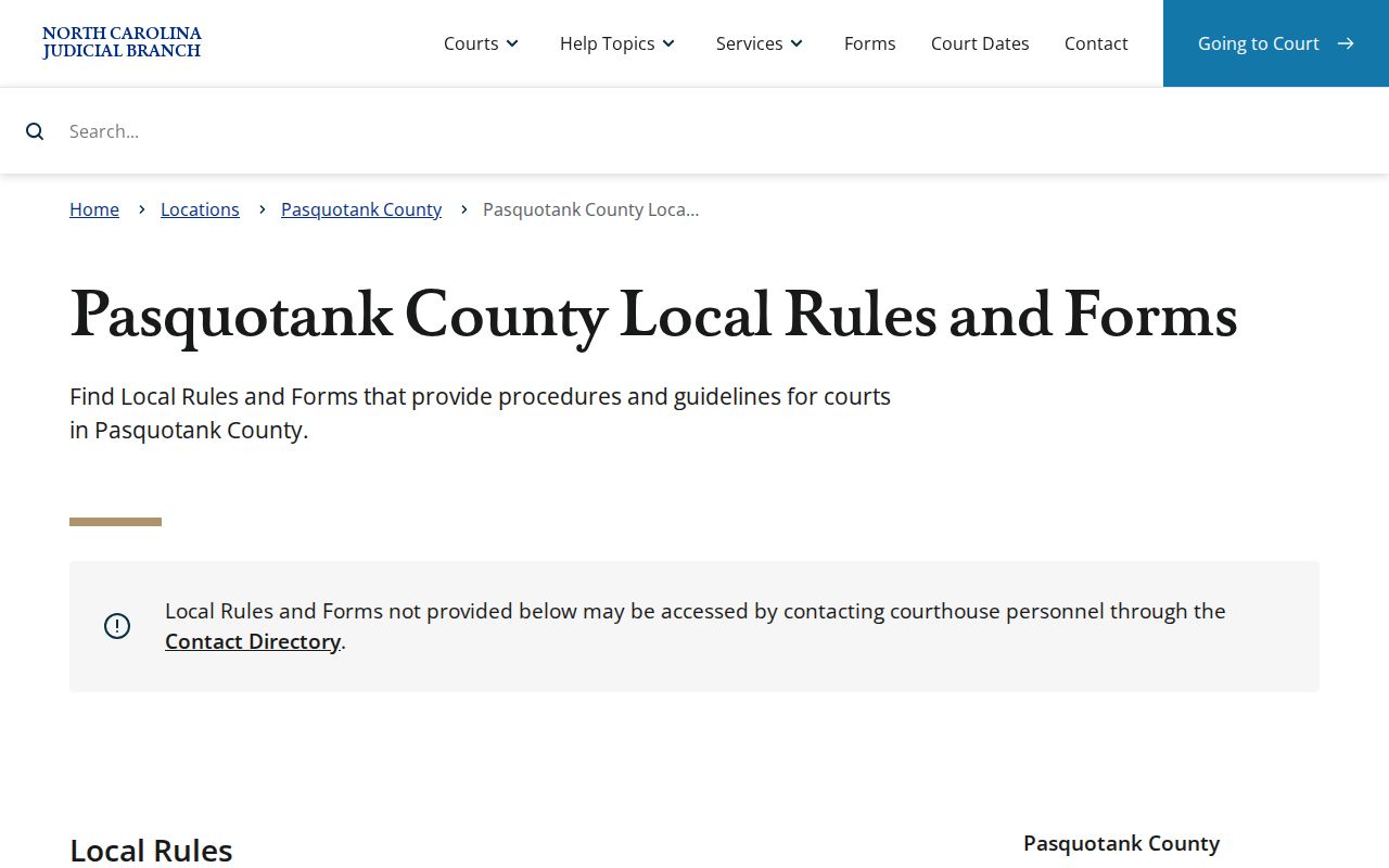 Pasquotank County criminal docket local rules and schedule resource